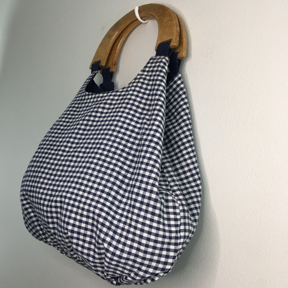 Reversible Slouchy Bag with Wood Handles - Picture 8 of 16